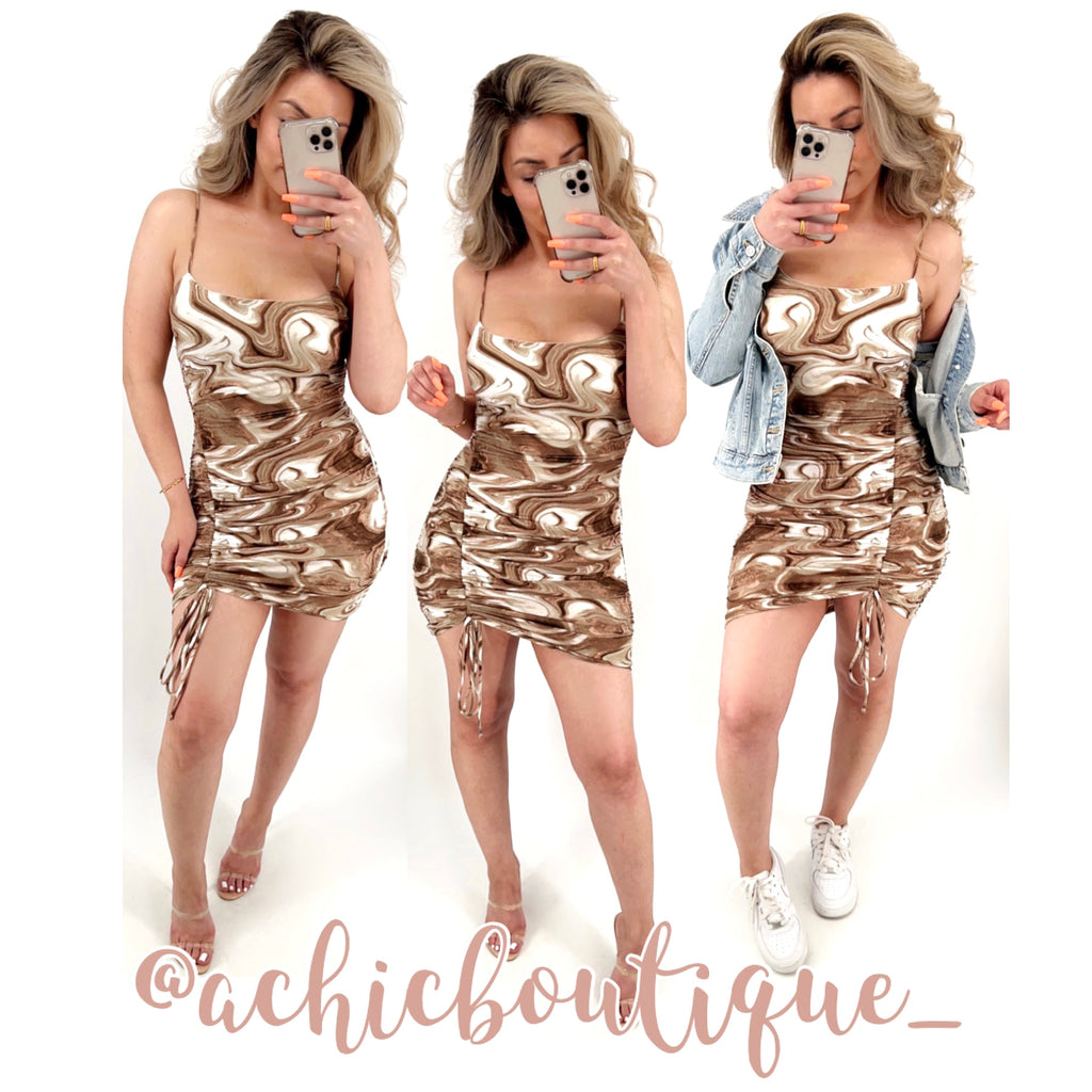 Mabel Mini Dress- Brown Marble Achic Boutique Mabel Mini Dress- Brown Marble Achic Boutique