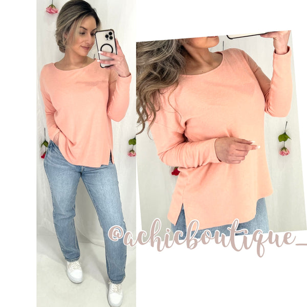 Isabel Long Sleeve Top- Light Peach