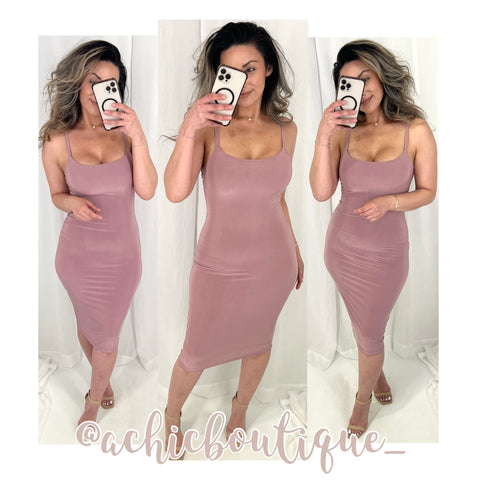 Classic Slip Midi Dress- Mauve