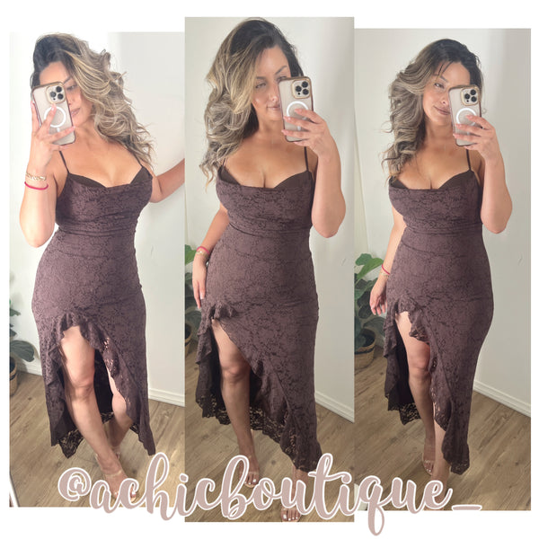 Lindsey Lace Dress- Brown