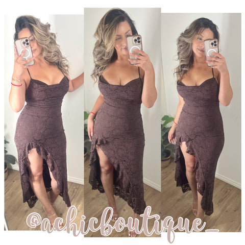 Lindsey Lace Dress- Brown