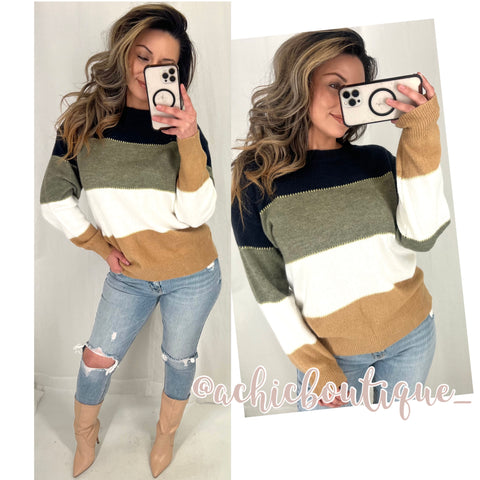 Melanie Sweater- Olive Combo