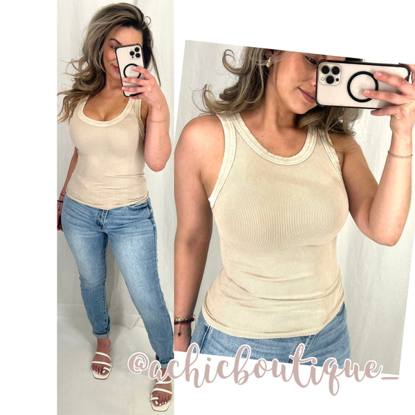 Rachel Ribbed Tank Top- Taupe