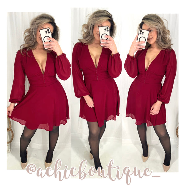 Karen Flowy Dress- Burgundy Achic Boutique Karen Flowy Dress- Burgundy Achic Boutique