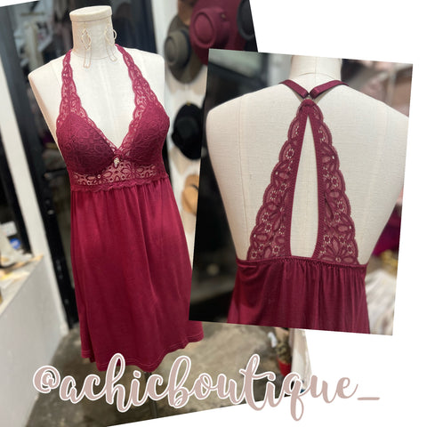 Lace top Nightdress- Burgundy
