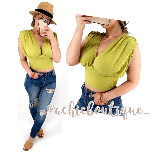 Sienna Cropped Blouse- Lime