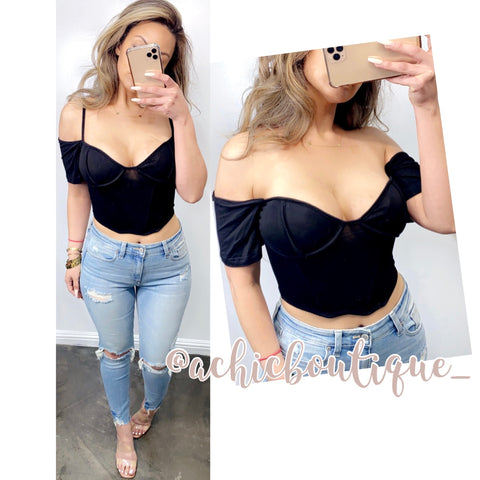 Leah Corset Top-  Black