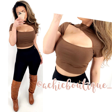 Fabi Crop Top- Brown