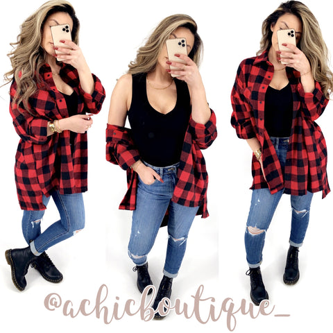 Ruby Oversized Flannel- Red & Black
