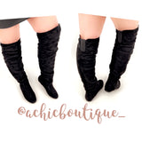 Over The Knee Boots- Black Faux Suede