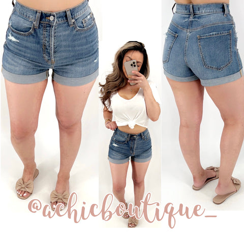 Mom Jean Shorts- Medium Wash