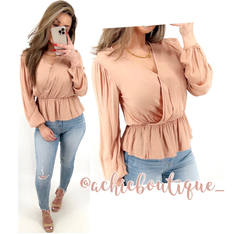 Penny Peplum Blouse- Peach